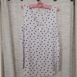 White and Black Bird Pattern Zip Front Tank Top